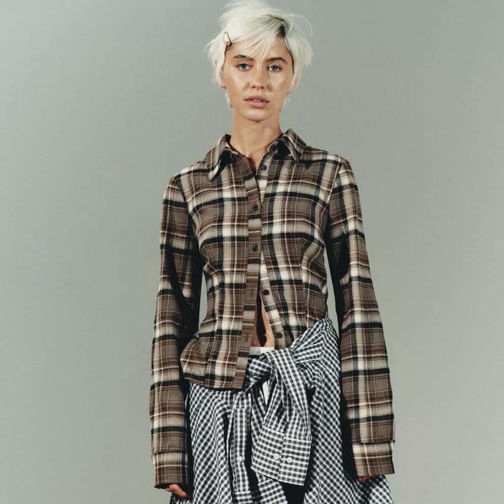Zara fitted plaid shirt S